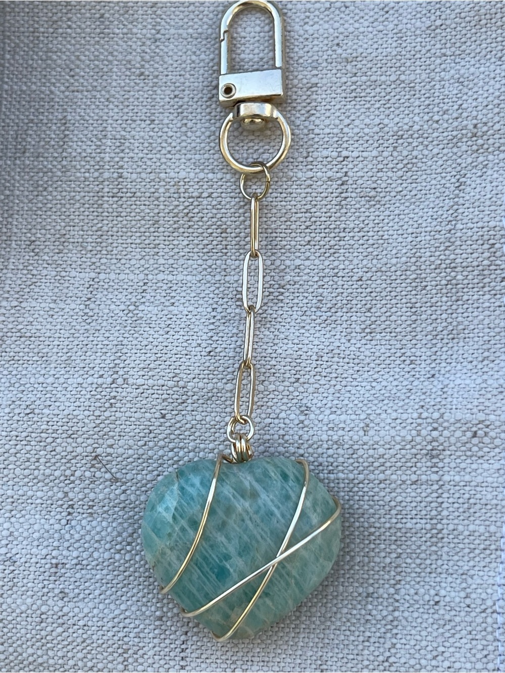 Amazonite Heart Bag Charm Gold